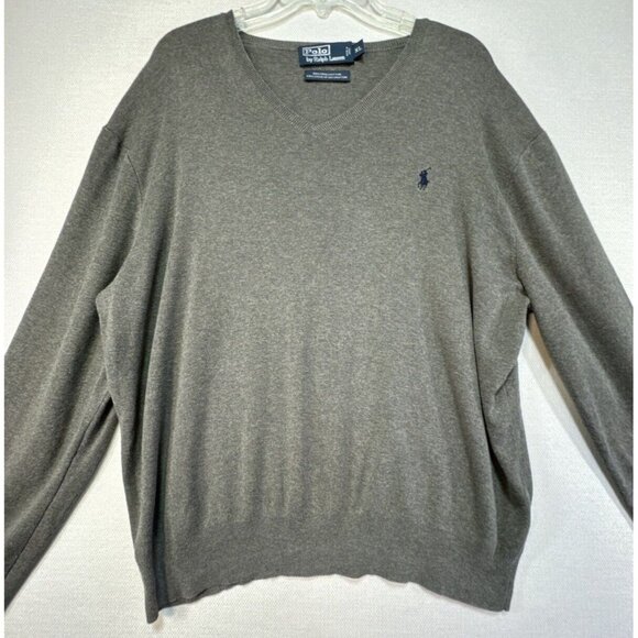 Polo by Ralph Lauren Mens Sweater Size XL Gray 100% Pima Cotton V-Neck - Picture 3 of 13